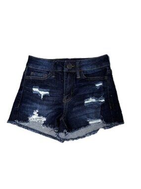 SO High Rise Shortie Distressed Raw Hem Denim Shorts Dark Wash Size 1/25W